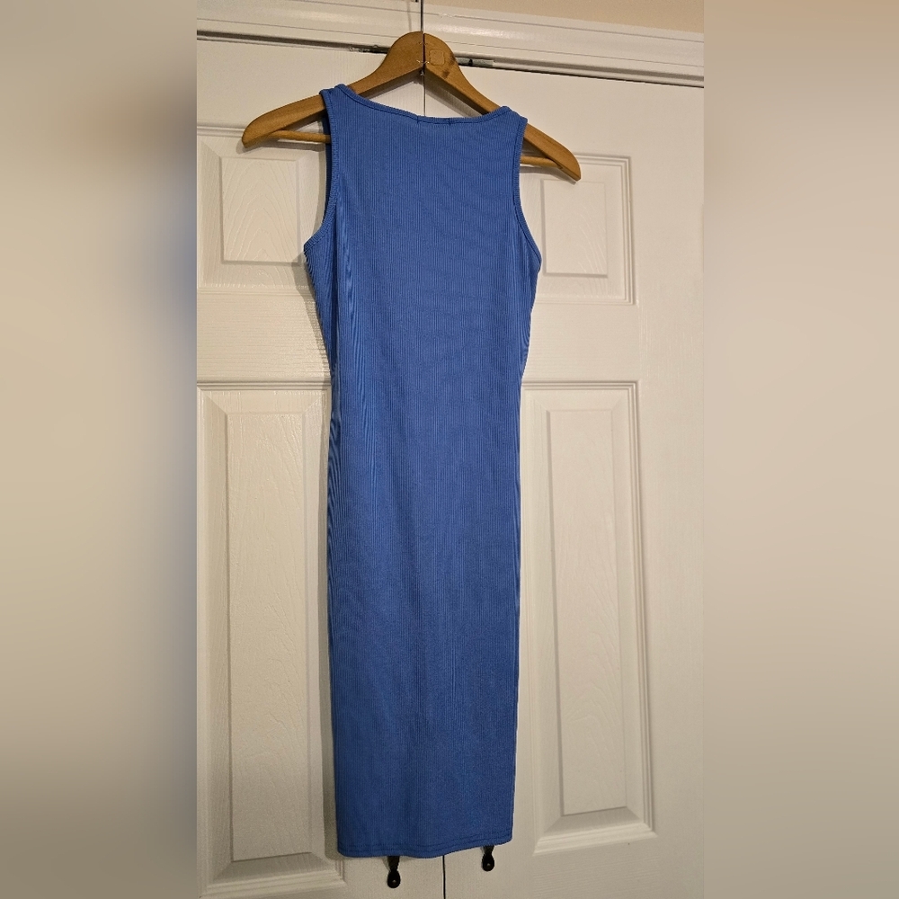 PrettyLittleThing Blue Ruched Bodycon Mini Dress Sleeveless Size 6 Night/club - Picture 7 of 9